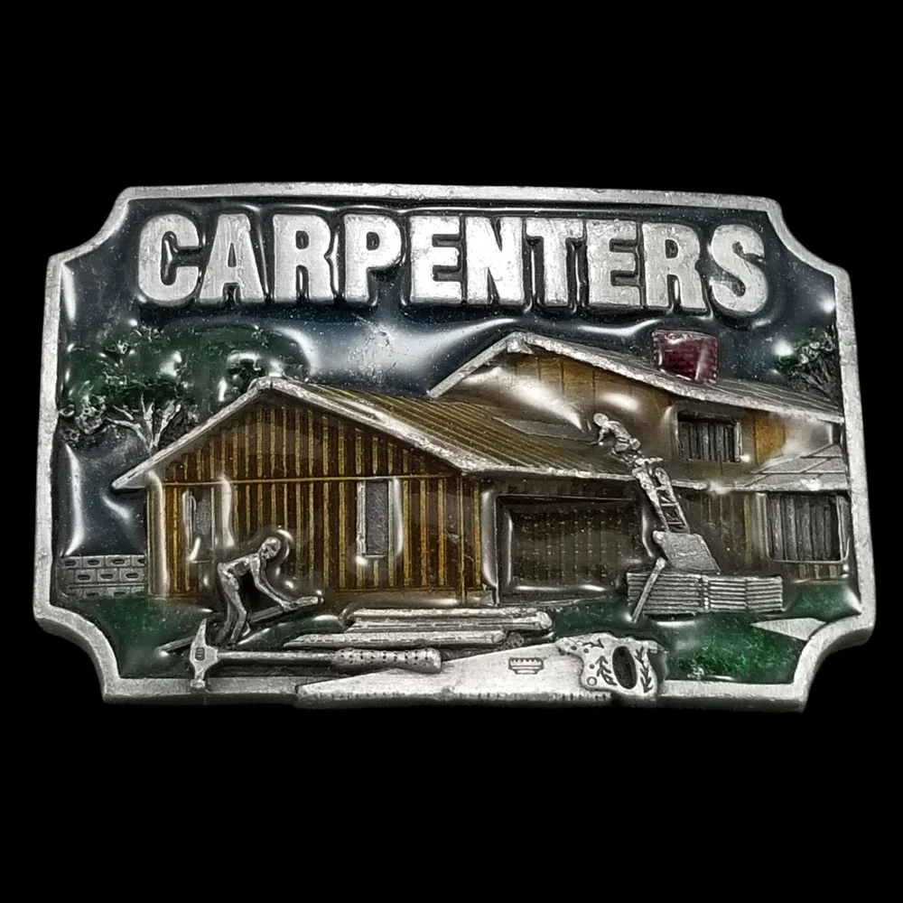 Vintage Carpenters Belt Buckle F-80 Made in USA Pewter Novelty‎ Construction